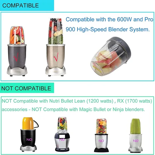 Vista 4 de Vasos de repuesto para licuadora y tapas planas, piezas de repuesto compatibles con Nutribullet Cups Blender de 600 W/900 W, vaso de 18 onzas, tapas