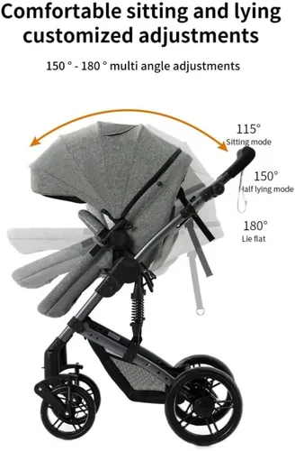 Vista 6 de Cochecito de bebé convertible 2 en 1, color negro Triangular Stability Frame, Front-Wheel Spring Suspension, One-Click Fold Design For Newborns &