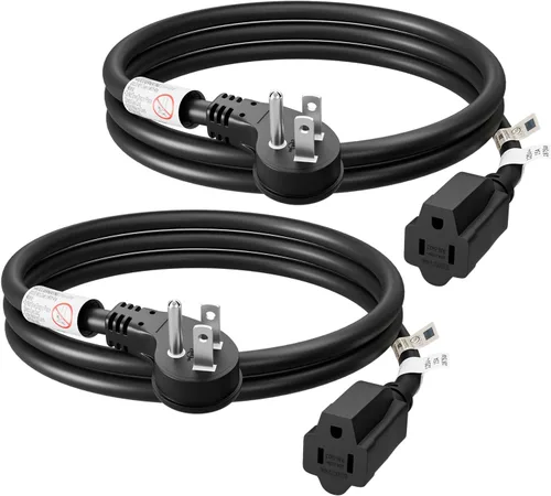 Vista 12 de FIRMERST 1875W Flat Plug Extension Cord 3 Feet 14 AWG 15A Black, UL Listed Negro