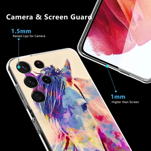 Vista 3 de Funda compatible con Samsung Galaxy S22 Ultra, colorida funda estética de caballo suave TPU a la moda, delgada, a prueba de golpes, fundas Caballo