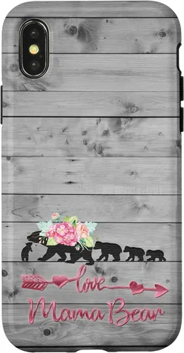 Vista 5 de Pink Floral Black Mama Bear Four Cubs on Vintage Gray Rustic Case for iPhone 17
