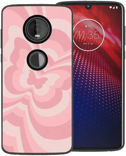 Vista 12 de Funda de teléfono para Motorola Moto Z4, diseño de mariposa azul con remolino inclinado, café, latte, San Valentín, bloque de color, lindo patrón, a