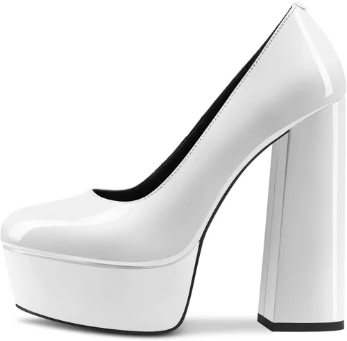 Vista 54 de TNYNFBEB Zapatos de tacón de plataforma alta para mujer, con puntera redonda, sin cordones, básicas, clásicas, de 5.5 pulgadas