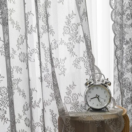 Vista 18 de Sutuo Home Juego de 2 cortinas de encaje beige, paneles transparentes de 63 pulgadas de largo, bordado floral de rosas, tratamiento de ventana