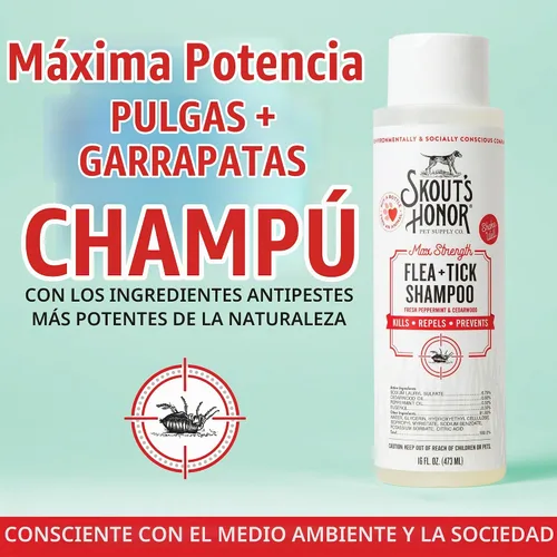Vista 4 de SKOUT'S HONOR Champú natural para pulgas y garrapatas para perros, 16 onzas Champú para pulgas y garrapatas