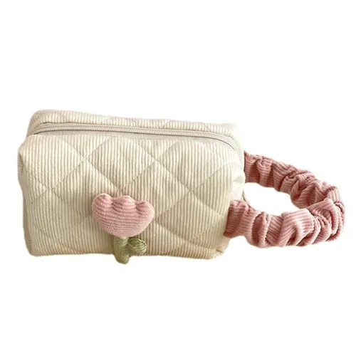 Vista 11 de Bolsa de maquillaje floral kawaii, bolsa para cosméticos y cosméticos, bolsa de viaje estética, organizadora de bolsa de aseo acolchada de hadas