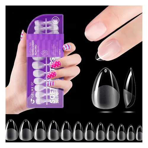 Vista 16 de Gelike ec Puntas de uñas extra cortas en forma de almendra: 120 piezas de puntas de gel suave para puntas de uñas de gel de cubierta completa