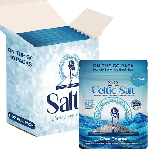 Vista 8 de Saltix Sal marina gruesa Celtic Grey On-The-Go 30 paquetes de bolsa resellable (1 onza ~ 20 porciones cada uno) 100% natural, gris francés sin