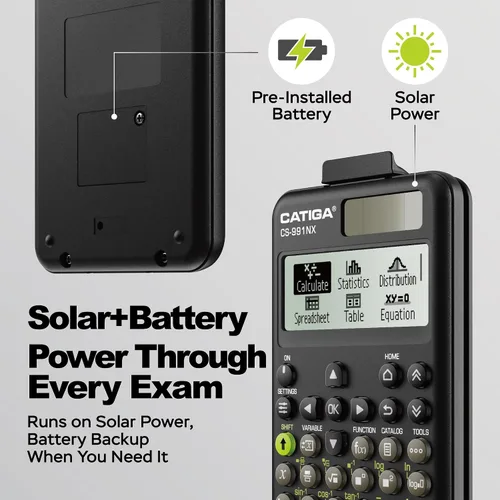 Vista 5 de CATIGA Calculadora científica negra con pantalla HD estilo libro de texto, calculadoras científicas solares y de batería para estudiantes