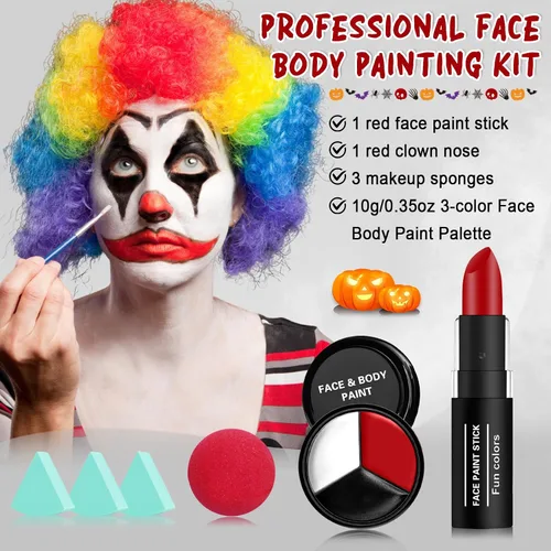 Vista 4 de IONSGAKO Kit de maquillaje de payaso Joker de Halloween, pintura corporal