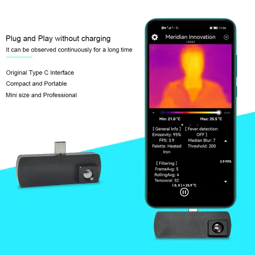Vista 3 de Cámara infrarroja de la toma de imágenes térmicas para el teléfono inteligente, cámara del generador de imágenes del IR, 15FPS, USB Tipo-C