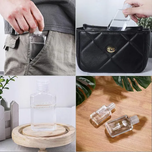 Vista 3 de 50 botellas vacías con tapa abatible, botella de viaje portátil de 2 onzas, botella de cosméticos recargable, botellas de viaje transparentes