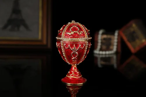 Vista 4 de QIFU Faberge - Caja de baratijas pintada a mano con bisagras, adornos clásicos para almacenar joyas, regalo único para el día de Pascua
