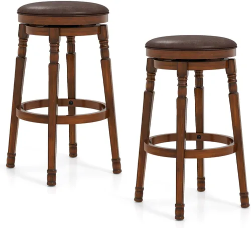 Vista 11 de Giantex Juego de 4 taburetes de bar giratorios de 29 pulgadas de altura de barra con asiento acolchado de piel sintética, reposapiés, marco