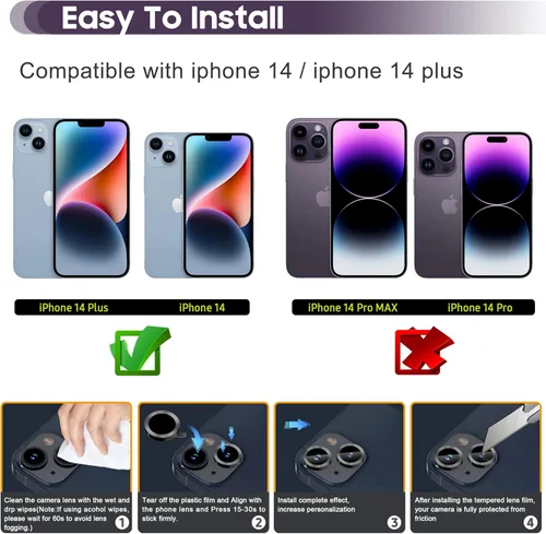 Vista 2 de Suoman Protector de lente de cámara para iPhone 14 de 6.1 pulgadas, protector de lente de cámara de 6.7 pulgadas, película de vidrio templado 9H