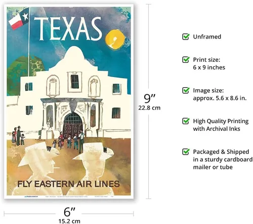 Vista 2 de Texas - Cowboys at The Alamo - Lone Star Flag - Eastern Air Lines - Vintage Travel Poster by Joseph Charles Parker c.1960s - Master Art Print