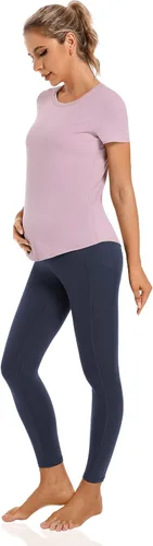 Vista 6 de Foucome Leggings de maternidad para mujer con bolsillos sobre el vientre, leggings de entrenamiento para yoga, pantalones de trabajo activos