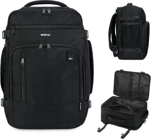 Vista 25 de ECOHUB Mochila de Viaje Mochila de Equipaje de Mano Carry on Backpack Water Resistant Fit 15.6" Laptop AirTag Pocket, Lightweight Casual Daypack