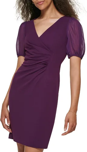 Vista 2 de DKNY womens Scuba Crepe Chiffon Mixed Media Side Ruched Dress