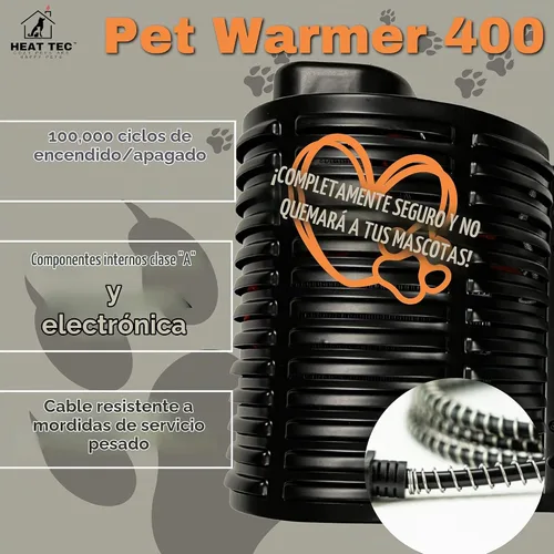 Vista 2 de Calentador para mascotas de Heat Tec Calentador de casa para perros de 400 W con cable resistente a las masticaciones Control termostático