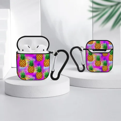 Vista 4 de Funda con diseño tropical de piñas de neón para AirPods, TPU a prueba de golpes, compatible con AirPods 2 y 4