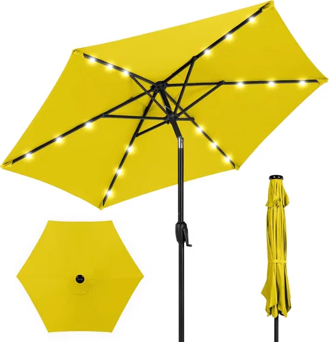 Vista 11 de Best Choice Products Sombrilla de Patio Solar de Poliéster con Luz LED de 10 pies con Ajuste de Inclinación y Tela Resistente a los Rayos UV - Gris
