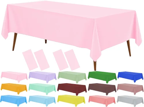 Vista 18 de Mantel de plástico rosa claro (paquete de 2), funda de mesa de comedor de 54 x 108 pulgadas para mesa rectangular, manteles desechables