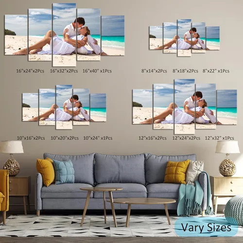 Vista 5 de ZHIYYHAO Impresiones en lienzo personalizadas con tus fotos, 5 paneles enmarcados personalizados con retrato familiar, mascotas, boda, paisaje, arte