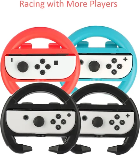 Vista 8 de Accesorios para Nintendo Switch OLED Arisll Family Bundle Estuche de transporte y protector de pantalla paquete de 4 agarres Joy Con y volantes