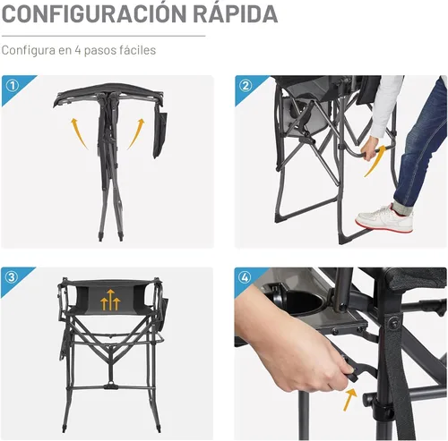 Vista 8 de EVER ADVANCED Silla de camping plegable portátil de 30.7 pulgadas de altura de asiento, silla de directores, taburete de bar plegable alto con mesa