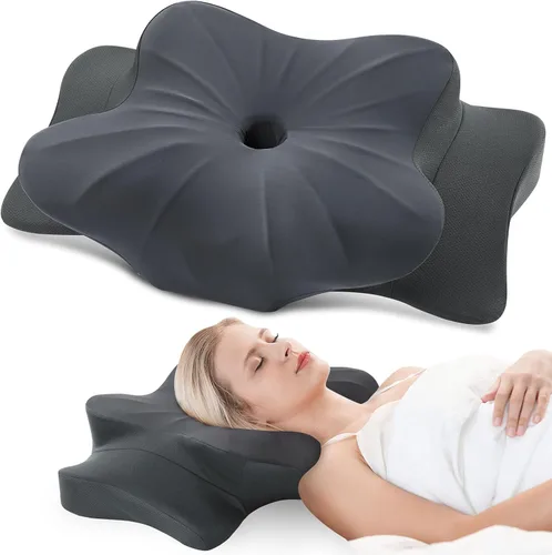 Vista 15 de DONAMA - Almohada cervical para cuello y hombros, diseño de espuma viscoelástica contorneado, soporte ergonómico para dormir de lado, espalda o boca
