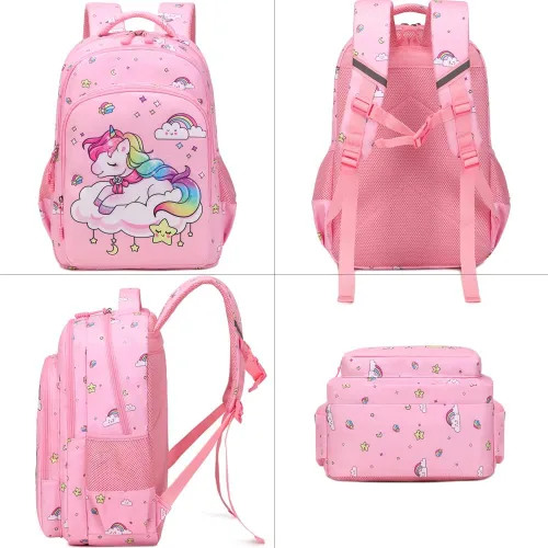Vista 10 de Juego de mochila para niñas y adolescentes, mochila escolar para niños con bolsa para el almuerzo, estuche para lápices, mochilas escolares