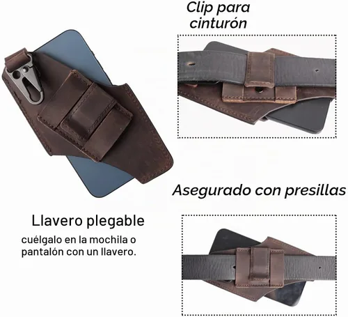 Vista 4 de Gentlestache Funda de cuero para teléfono celular con clip para cinturón, bolsa de cuero para iPhone Samsung Motorola, funda para cinturón