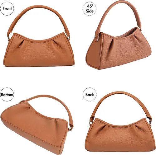 Vista 7 de XinHerun Bolsa de hombro con hoyuelos para mujer, bolso pequeño de piel auténtica con asa superior, monedero hobo moderno con pliegues