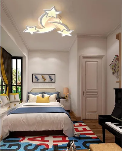 Vista 7 de Lámpara de techo LED moderna, lámpara de techo empotrada en forma de estrella de 45 W, 3 cabezales, control remoto regulable cerca de lámparas