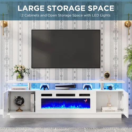Vista 4 de LUXOAK Soporte de TV Moderno para Chimenea con Chimenea Eléctrica de 36", Consola Multimedia Completa con Almacenamiento Abierto, Centro