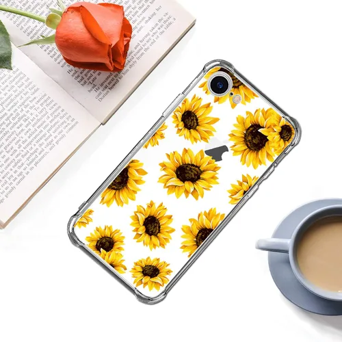 Vista 5 de Funda transparente de girasol compatible con iPhone SE 2022 SE 2020 7 8, funda trasera floral para niñas y mujeres, funda protectora transparente