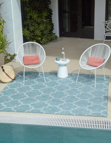Vista 15 de Unique Loom Outdoor Trellis Collection Alfombra de Área (5' 1" x 8' Oval, Aguamarina/Gris)