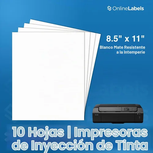 Vista 2 de OnlineLabels Papel Adhesivo Impermeable de Hoja Completa de 8.5" x 11" – Adhesivo Permanente, Vinilo Blanco Mate, Compatible con Cricut & Silhouette