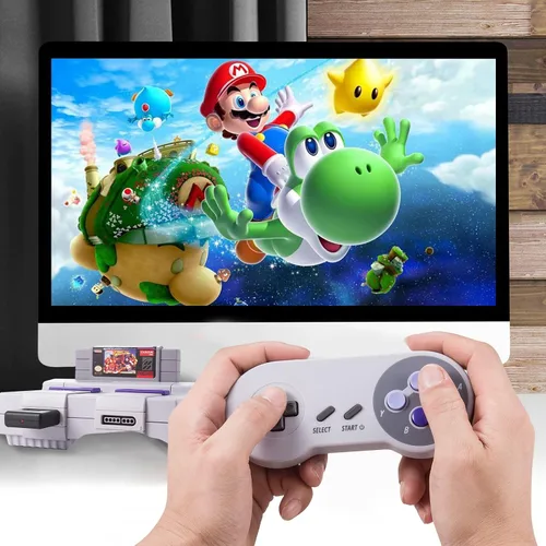 Vista 6 de MODESLAB - Paquete de 2 controles inalámbricos de 2.4 GHz compatibles con SNES retro conector de 7 pines recargable Plug & Play (versión USB no PC)