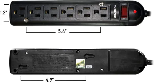 Vista 2 de Weltron - Protector contra sobretensiones de 3 pies (WSP-600PLF-3BK)
