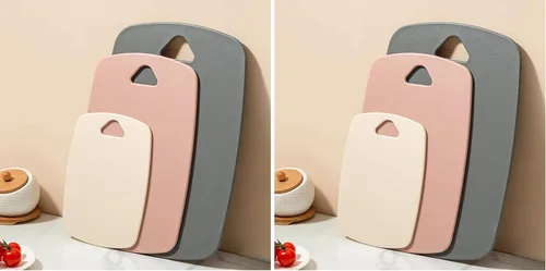 Vista 10 de Juego de 3 tablas de cortar para cocina, tablas de cortar de plástico, tablas gruesas para carne, verduras, frutas, con mango de fácil agarre, aptas
