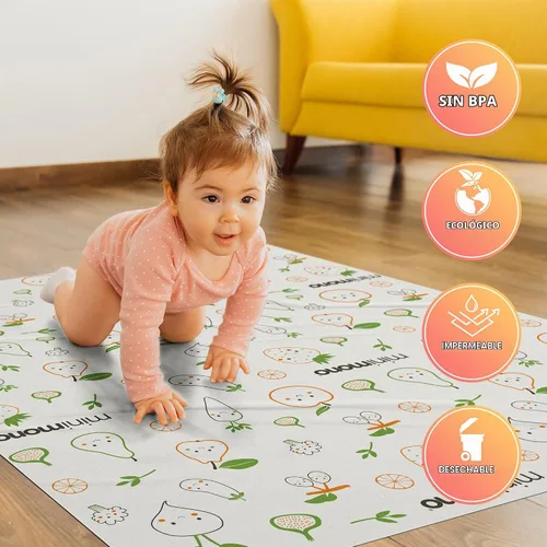 Vista 3 de Minimono Tapete de salpicaduras para bebé debajo de la silla alta – 30 alfombrillas desechables e impermeables – 40 x 47 pulgadas tapete de frutas