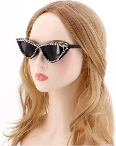 Vista 7 de Naimo Gafas de sol brillantes de cristal ojo de gato con protección UV y diamantes de imitación