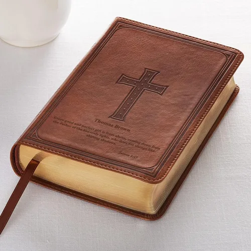 Vista 8 de Biblia impresa grande personalizada KJV para adultos, nombre grabado Marrón