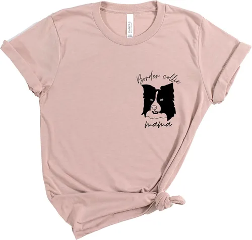 Vista 9 de Border Collie Mama T-Shirt Women Border Collie Dog Mom Owner Gift T-Shirt New Puppy Adoption Graphic Tees Top White