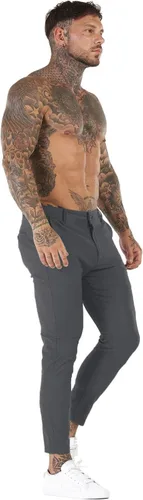 Vista 5 de Pantalones de vestir para hombre, ajustados, elásticos, a cuadros, pierna ajustada