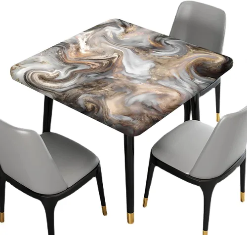 Vista 2 de RenteriaDecor Manteles Cuadrados de Mesa de Mármol con Ajuste, Textura de Marmoleado Retro Impermeable de Limpieza Fácil con Borde Elástico