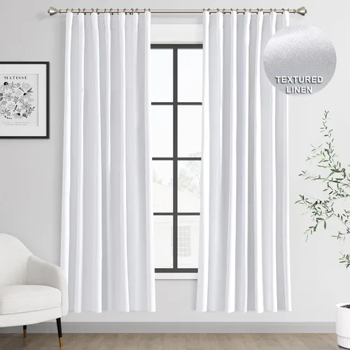 Vista 76 de Joywell - 2 cortinas de lino 100% opacas, con bolsillo para cortinero, trabilla trasera, cinta para ganchos y anillas con clip, con aislamiento