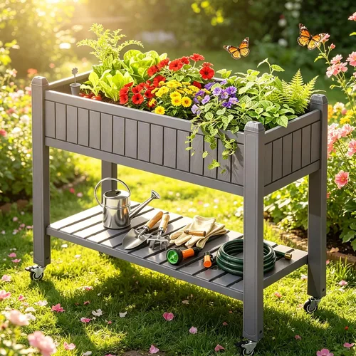 Vista 16 de YITAHOME Cama de jardín elevada de polietileno de alta densidad, 47 x 18 x 31 pulgadas, maceta elevada de madera de polietileno resistente a